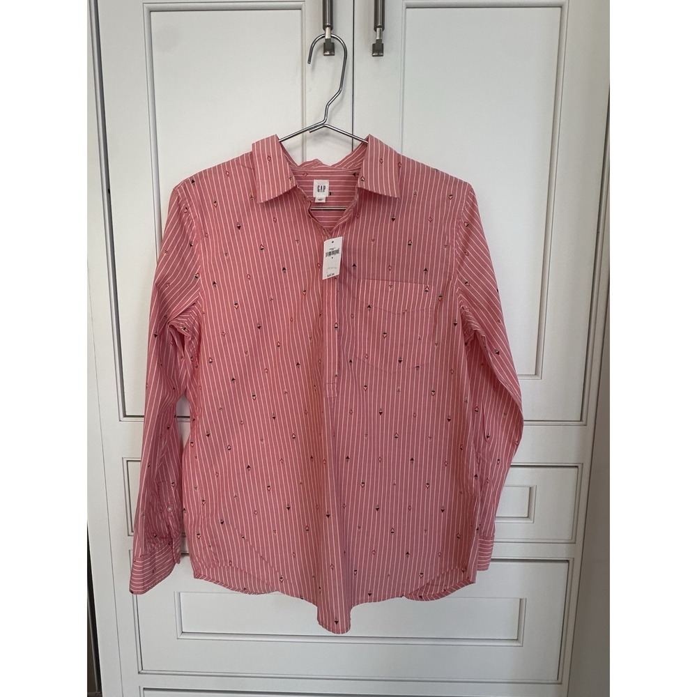 NWT Gap Boyfriend Popover Shirt Striped Multi Color Arrows Print Size Small